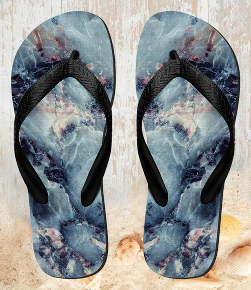 FA0319 Blue Marble Texture Graphic Printed Beach Slippers Sandals Flip Flops Unisex