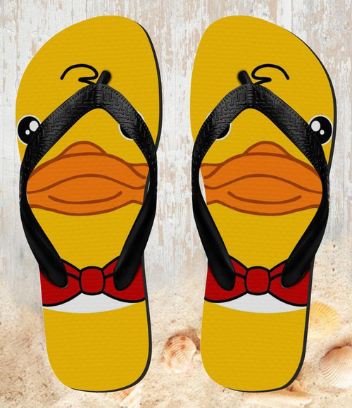 FA0339 Yellow Duck Tuxedo Cartoon Beach Slippers Sandals Flip Flops Unisex