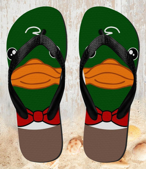 FA0341 Green Head Mallard Duck Tuxedo Cartoon Beach Slippers Sandals Flip Flops Unisex
