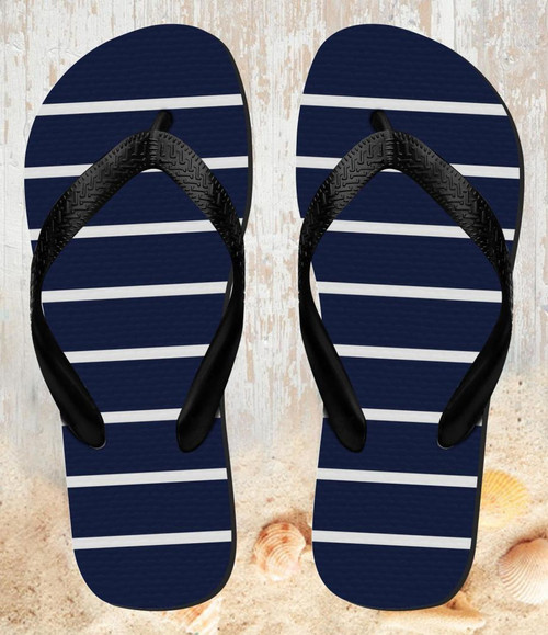 FA0344 Navy White Striped Beach Slippers Sandals Flip Flops Unisex