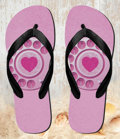 FA0368 Pink Retro Rotary Phone Beach Slippers Sandals Flip Flops Unisex