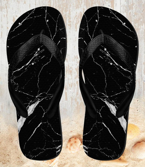 FA0383 Black Marble Graphic Printed Beach Slippers Sandals Flip Flops Unisex