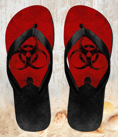 FA0396 Biohazards Virus Red Alert Beach Slippers Sandals Flip Flops Unisex