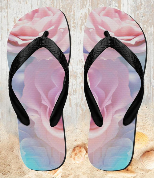 FA0442 Vintage Pastel Flowers Beach Slippers Sandals Flip Flops Unisex