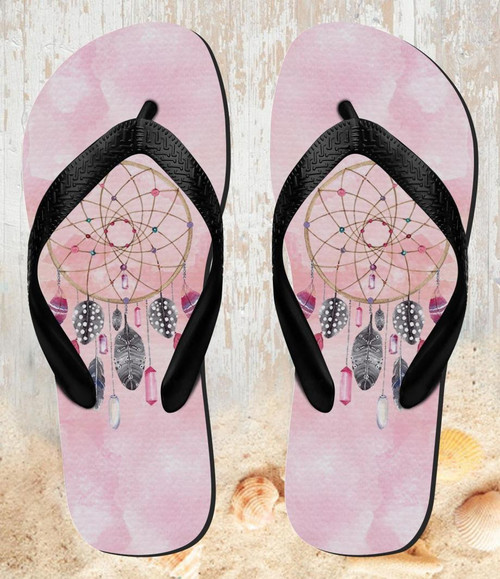 FA0457 Dreamcatcher Watercolor Painting Beach Slippers Sandals Flip Flops Unisex
