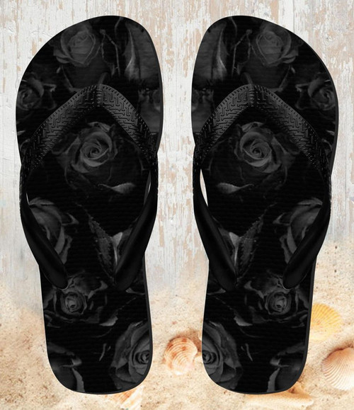 FA0467 Black Roses Beach Slippers Sandals Flip Flops Unisex