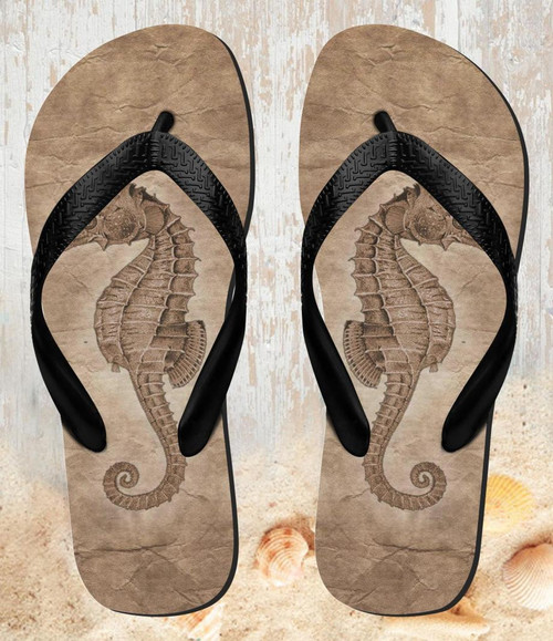 FA0490 Seahorse Skeleton Fossil Beach Slippers Sandals Flip Flops Unisex