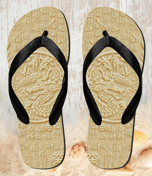 FA0518 White Jade Dragon Graphic Painted Beach Slippers Sandals Flip Flops Unisex