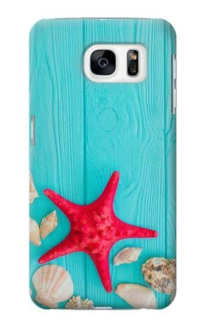 S3428 Aqua Wood Starfish Shell Case For Samsung Galaxy S7