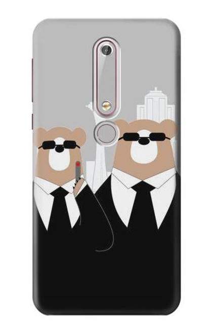 S3557 Bear in Black Suit Case For Nokia 6.1, Nokia 6 2018