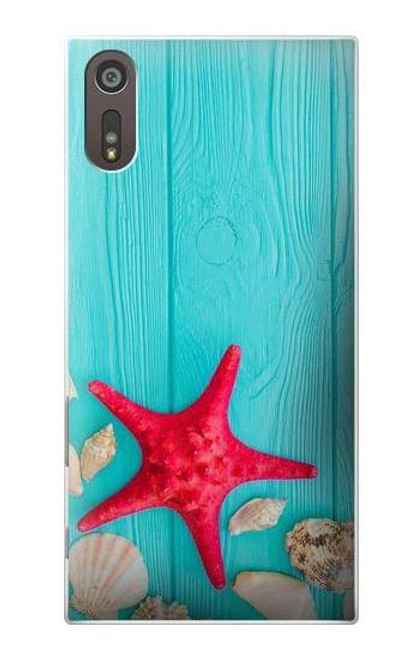 S3428 Aqua Wood Starfish Shell Case For Sony Xperia XZ