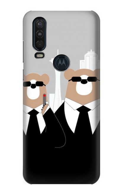 S3557 Bear in Black Suit Case For Motorola One Action (Moto P40 Power)