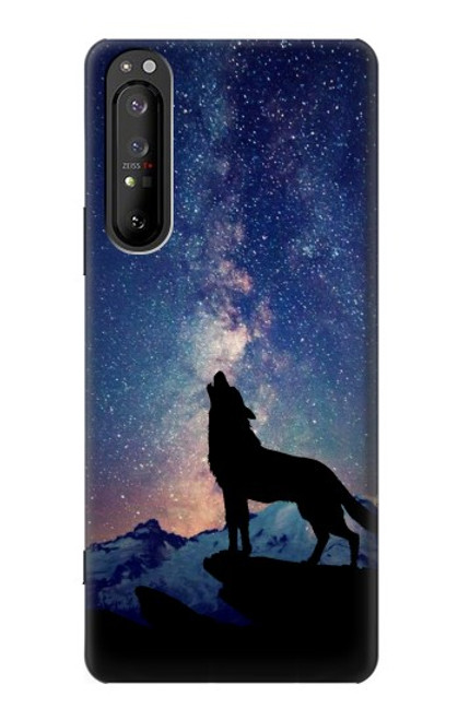 S3555 Wolf Howling Million Star Case For Sony Xperia 1 II