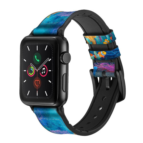 CA0625 Underwater World Cartoon Leather & Silicone Smart Watch Band Strap For Apple Watch iWatch