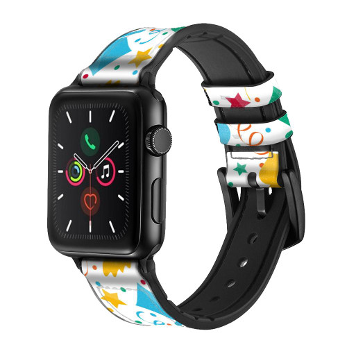 CA0637 Carnival Pattern Leather & Silicone Smart Watch Band Strap For Apple Watch iWatch