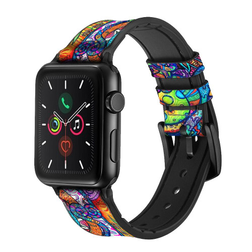 CA0639 Colorful Art Pattern Leather & Silicone Smart Watch Band Strap For Apple Watch iWatch