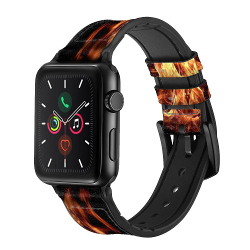 CA0685 Fire Frame Leather & Silicone Smart Watch Band Strap For Apple Watch iWatch