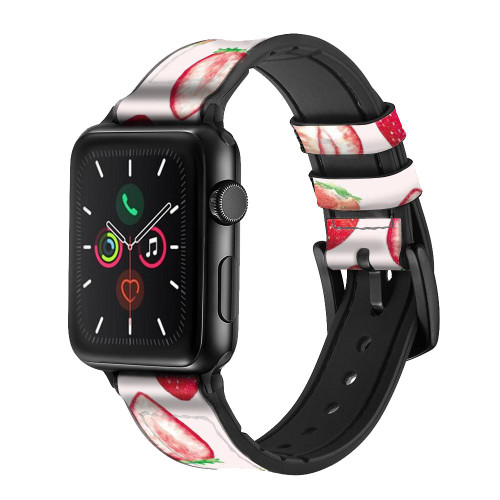 CA0776 Strawberry Leather & Silicone Smart Watch Band Strap For Apple Watch iWatch