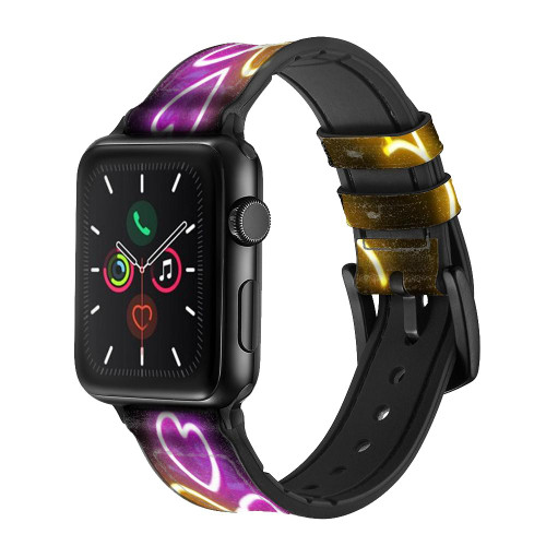 CA0801 Cute Mini Heart Neon Graphic Leather & Silicone Smart Watch Band Strap For Apple Watch iWatch