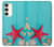 S3428 Aqua Wood Starfish Shell Case For Samsung Galaxy S23 Plus