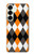 S3421 Black Orange White Argyle Plaid Case For Samsung Galaxy S25 Plus