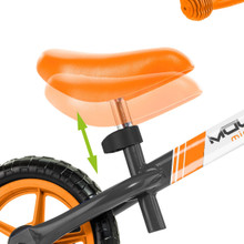 Bicicleta sin pedales Minibike Naranja Molto - sin casco. Sillín ajustable.