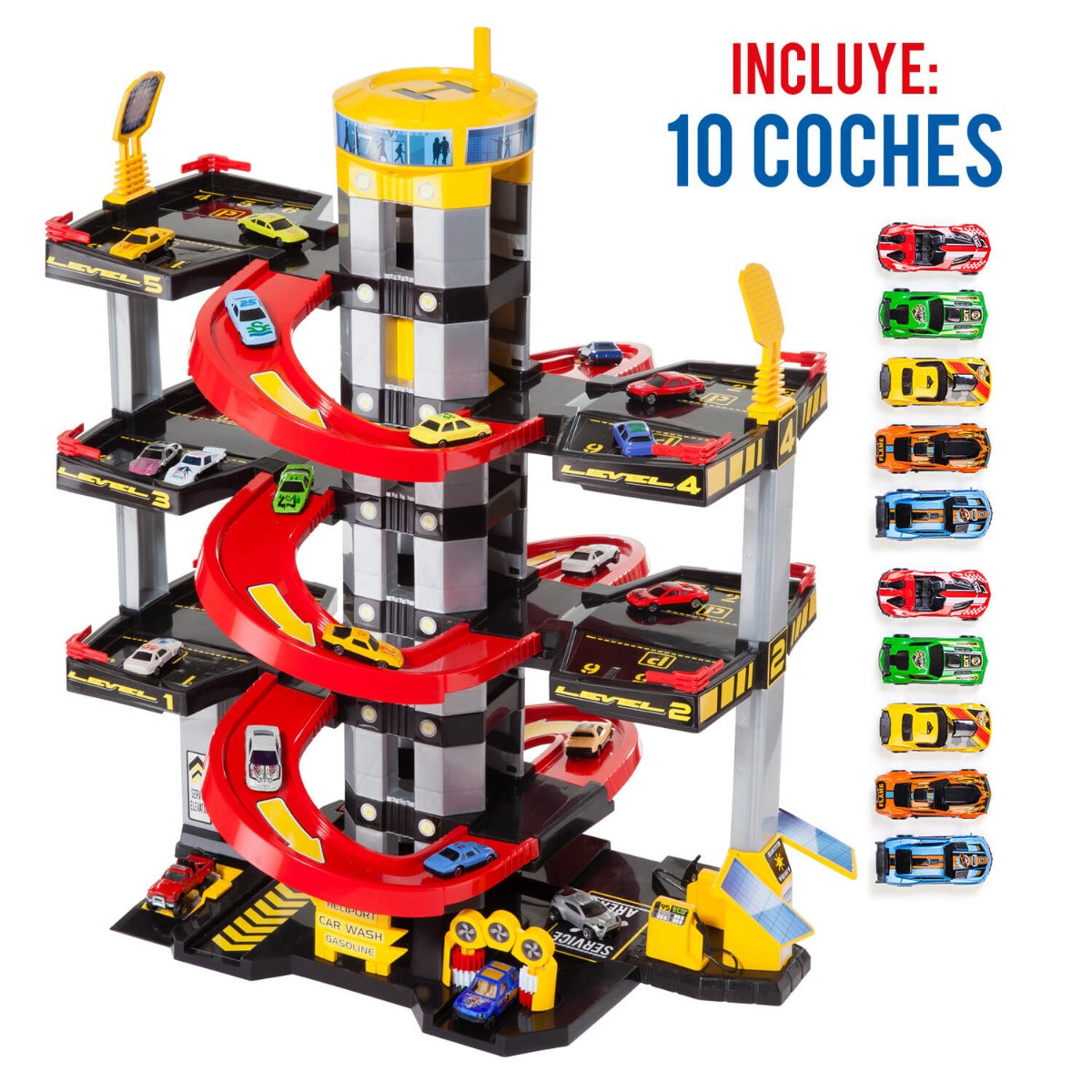 Garage De Parking Jouet 6 étages Avec Ascenseur - Circuit Voitures Pour Enfants - Jouet Interactif Avec Rampes Et Voiture Incluse - 9