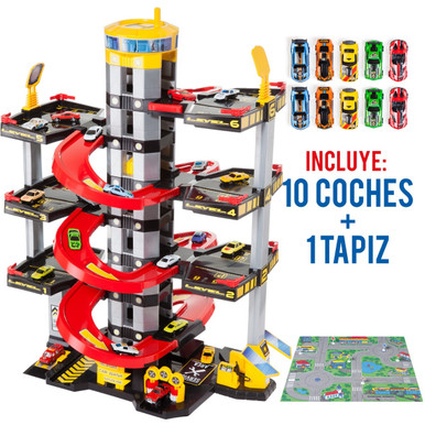 Parking à jouets 7 étages + 10 voitures + Playmat