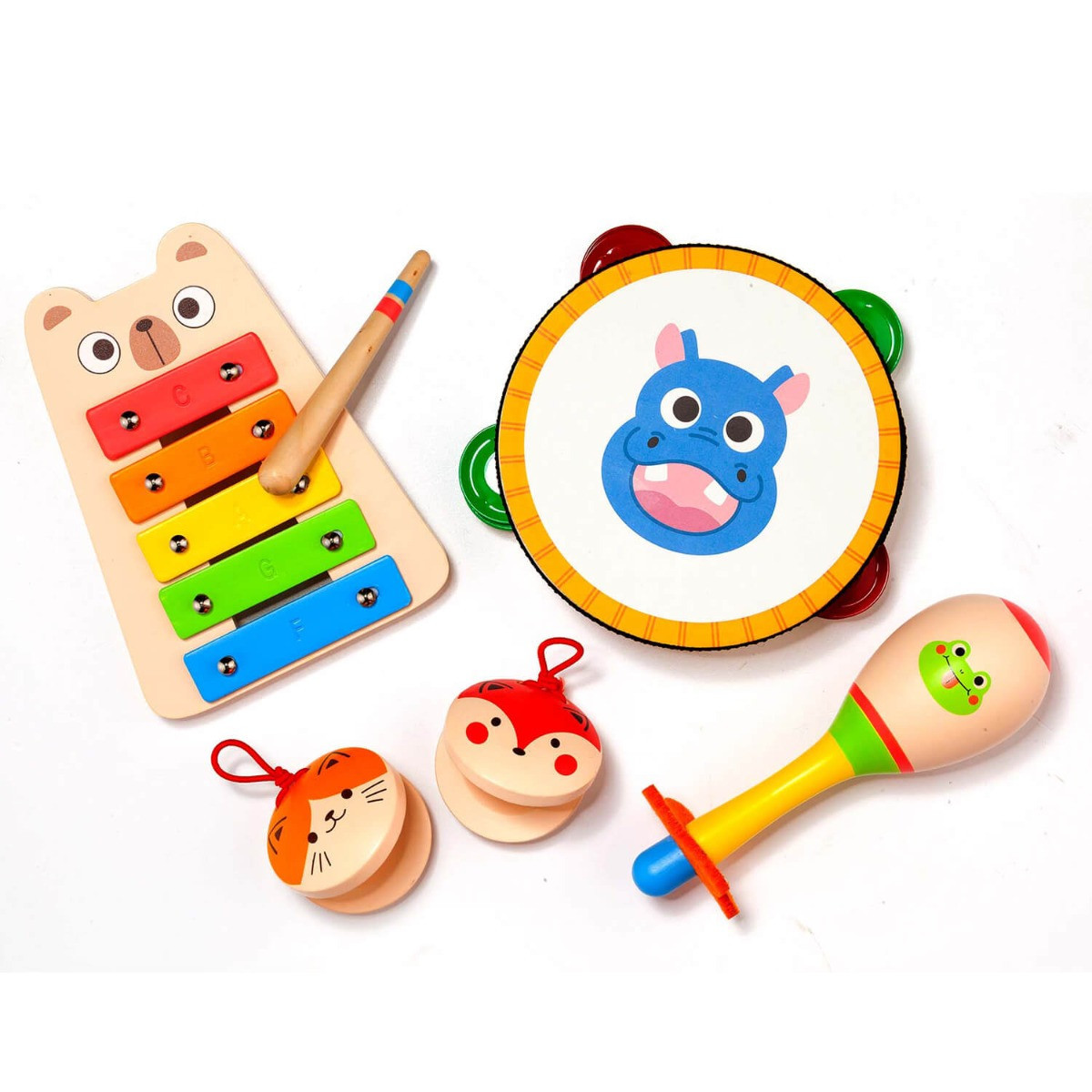 5 Instruments De Musique En Bois Pour Bébé - Trompette, Maracas, Hochet, Jouet éducatif Dès 6 Mois - 5