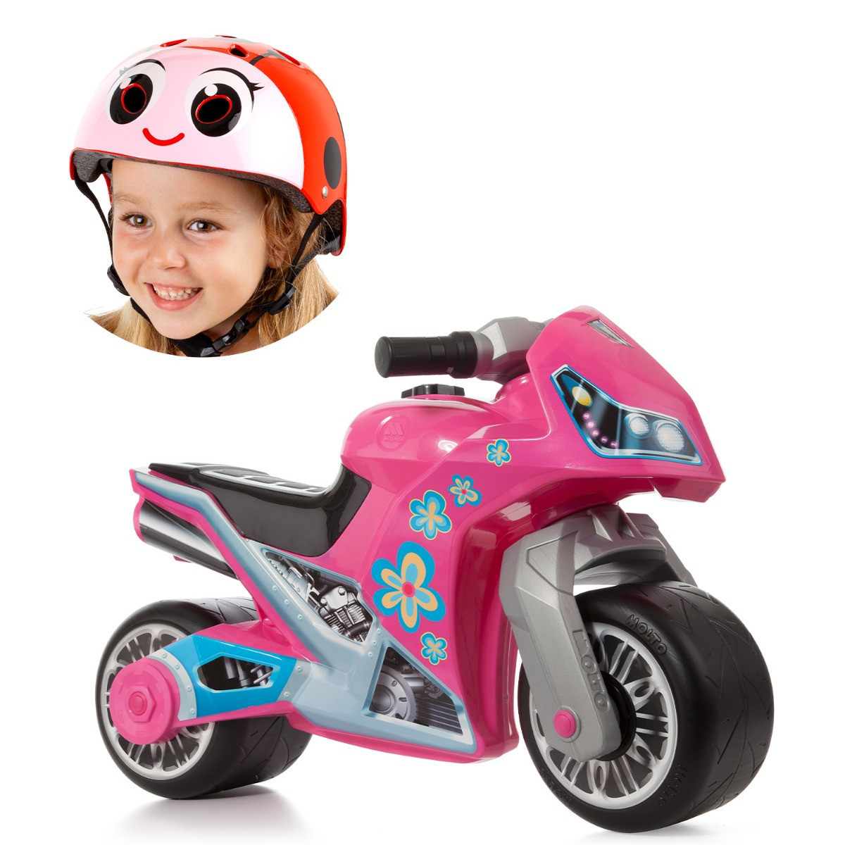 Moto porteur Molto Cross Premium Rose + Casque Ladybird 12222/WEB2