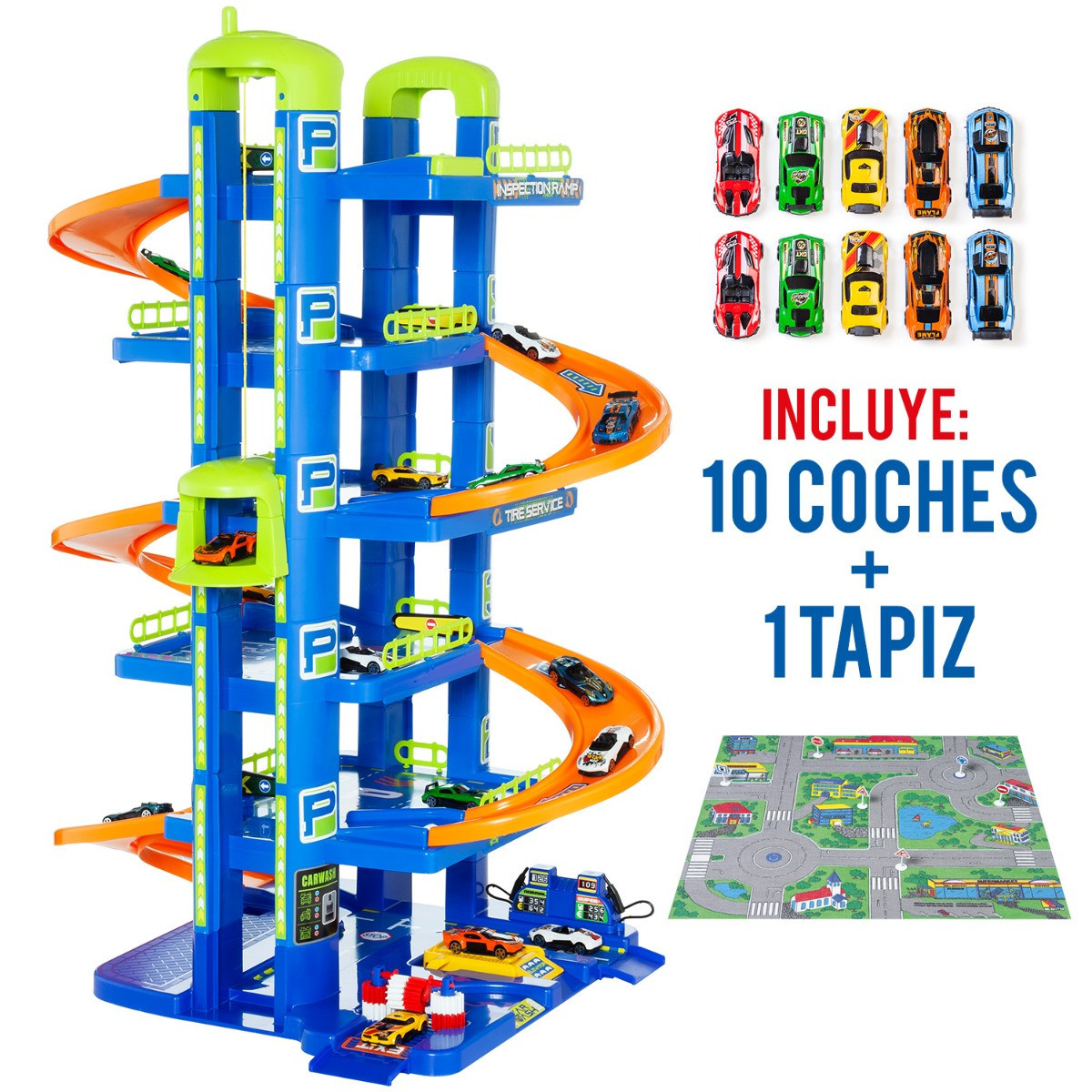 Parking Enfant Bleu 6 Étages + 10 voitures + Tapis de jeu 05414/WEB4
