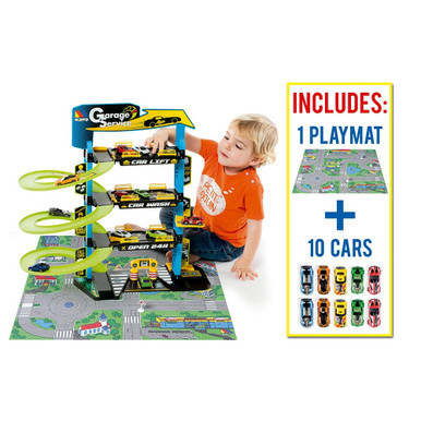 Parcheggio per bambini Molto 4 piani + 10 macchine + tappetino da gioco