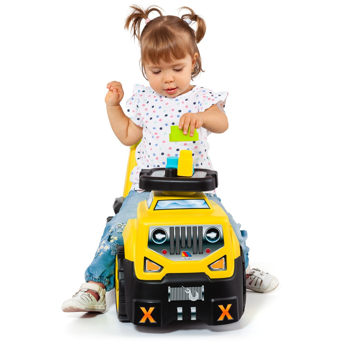 Suv cavalcabile giallo 3 in 1 + set blocchi 23203/WEBY