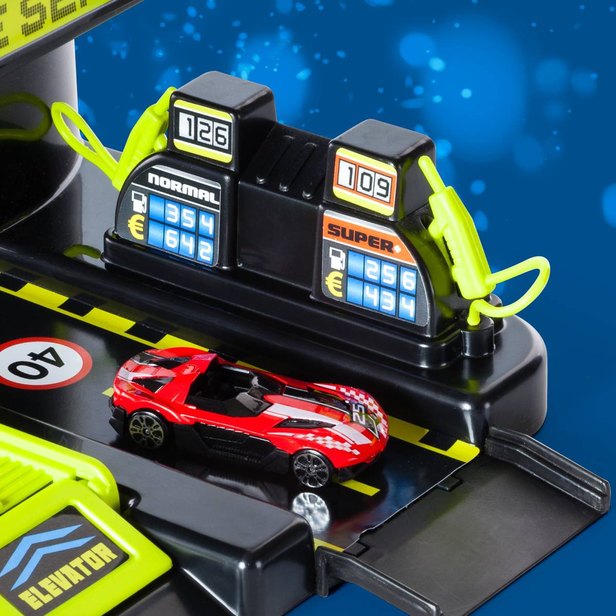 7-stöckiger grüner Spielzeugparkplatz + 10 Autos + Wandteppich