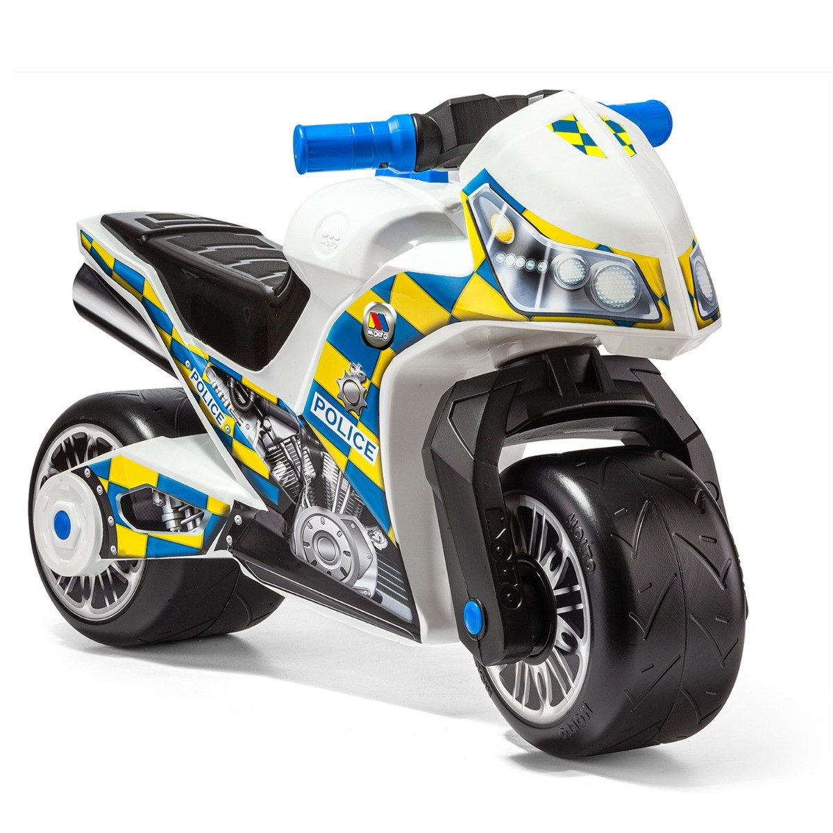 Sehr kreuziges, weißes Polizei-Aufsitzmotorrad