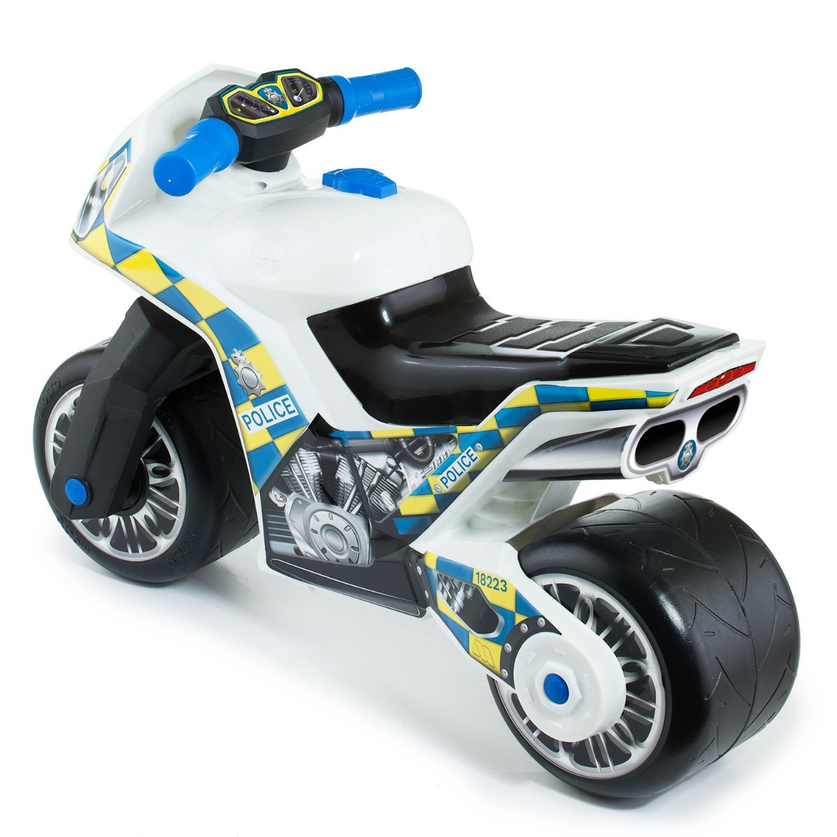 Sehr kreuziges, weißes Polizei-Aufsitzmotorrad
