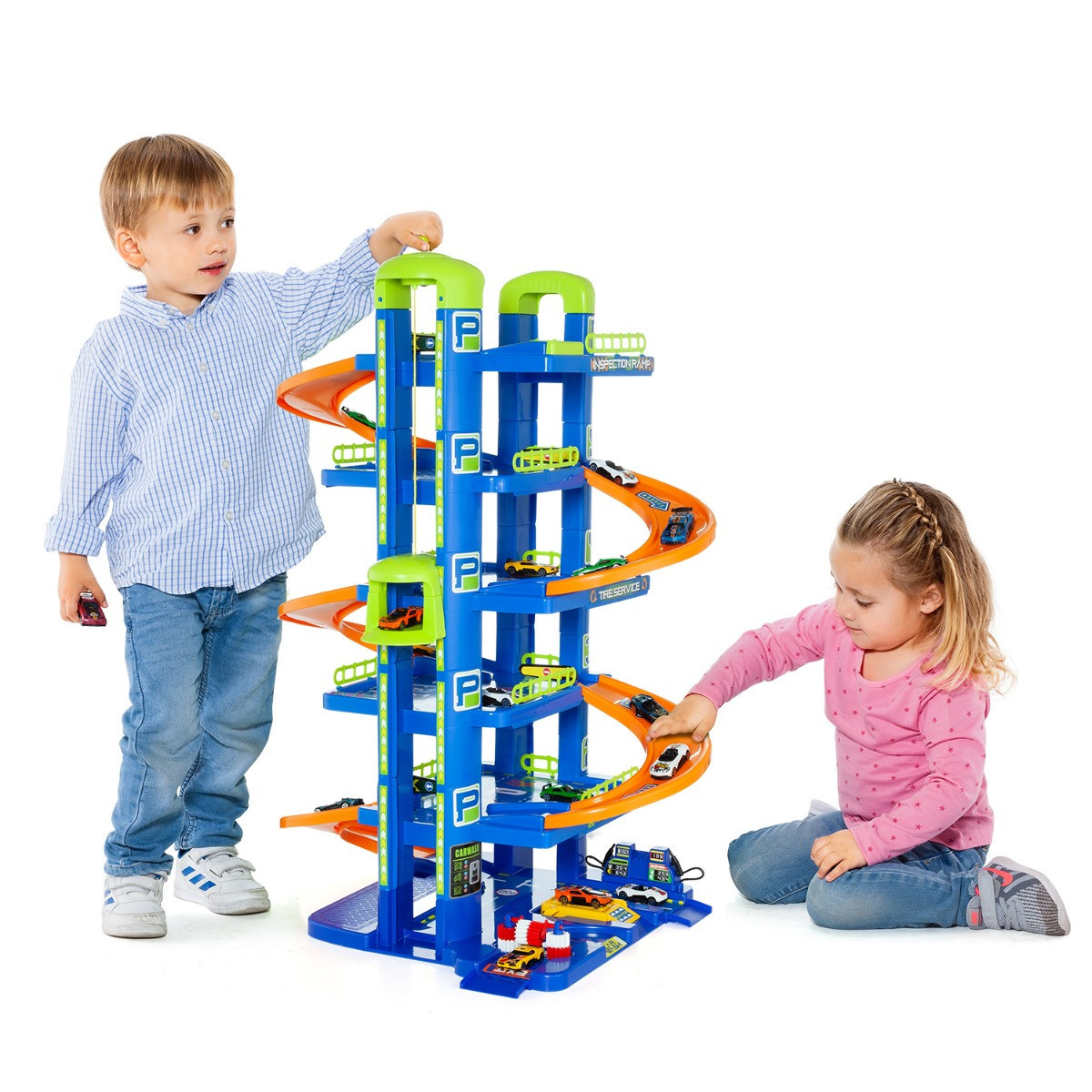 Blauer Kinderparkplatz 6 Etagen + 10 Autos + Spielmatte 05414/WEB4