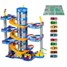 Molto Spielzeugparkhaus Blau 6 Etagen + 10 Autos + Spielmatte