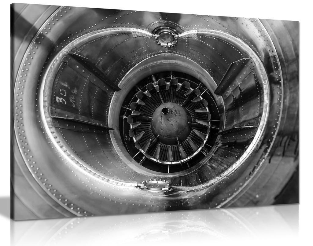 Jet Engine Nozzle Black & White Canvas Wall Art Picture Print