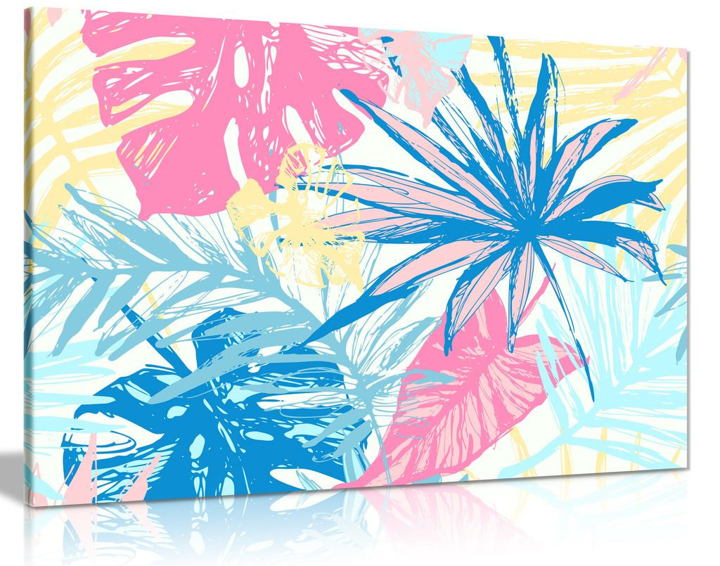 Grunge Textured Tropical Leaves Canvas Wall Art Picture Print