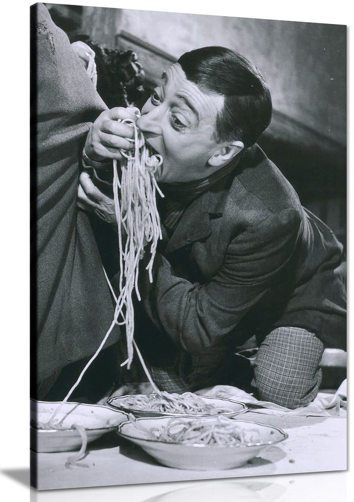 Funny Italian Eating Pasta Kitchen Decor Canvas Wall Art Picture Print