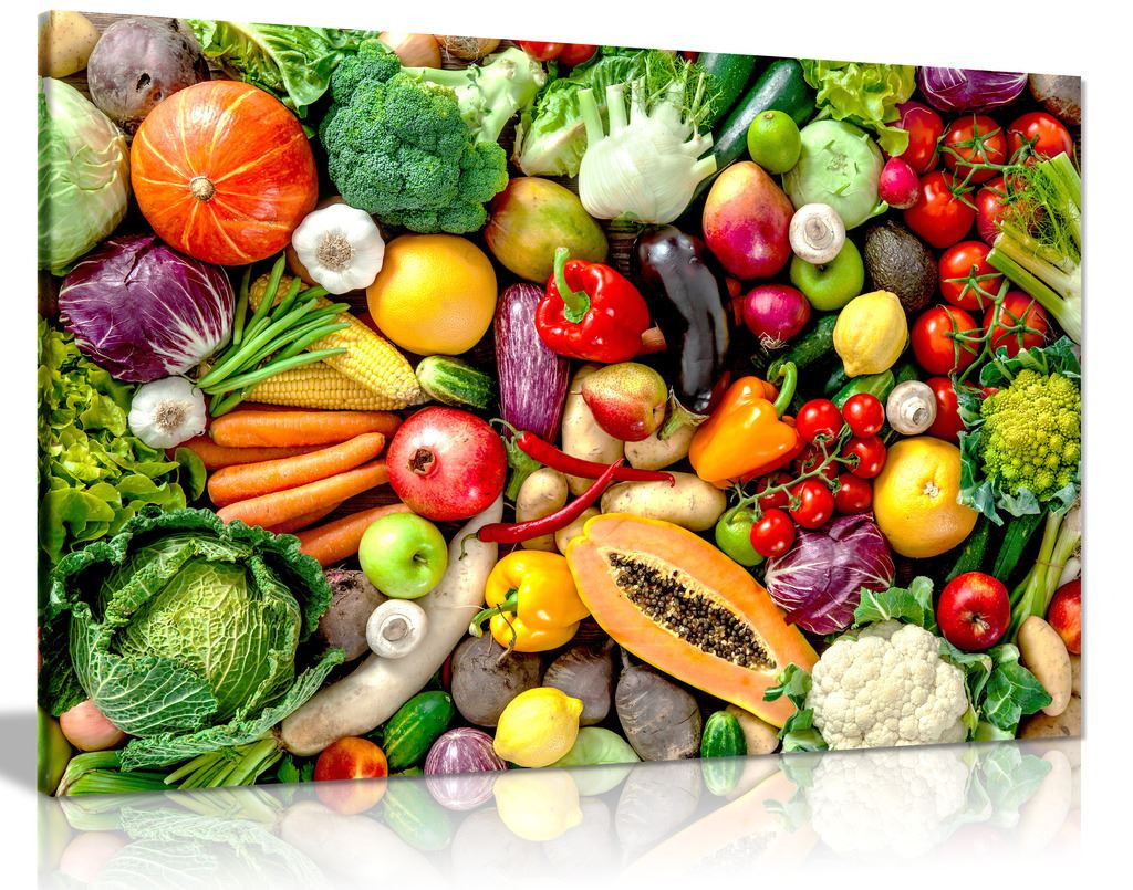 Fresh Fruits & Vegetables Kitchen Canvas Wall Art Picture Print