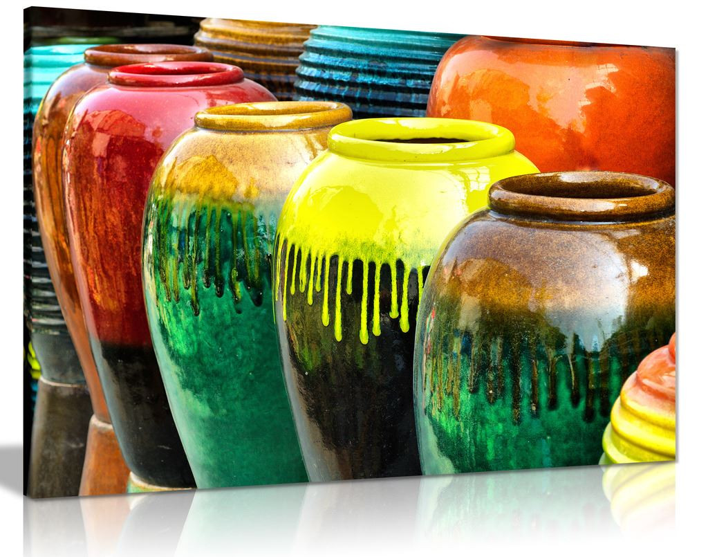 Colourful Ceramic Pottery Jars Canvas Wall Art Picture Print