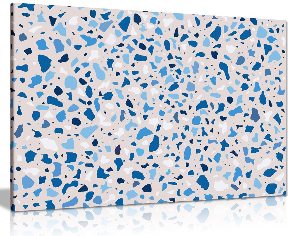 Blue Abstract Terrazzo Pattern Canvas Wall Art Picture Print