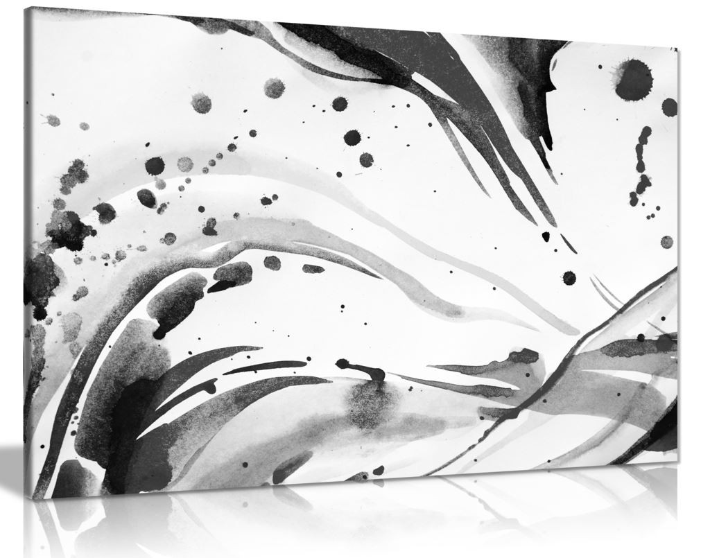 Black & White Abstract Ink Splash Canvas Wall Art Picture Print