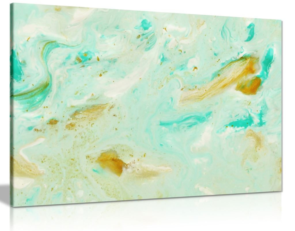 Abstract Marble Pastel Blue Mint Gold Canvas Wall Art Picture Print 