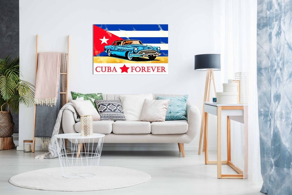 Cuban Flag & Car Canvas Wall Art Picture Print Home Decor