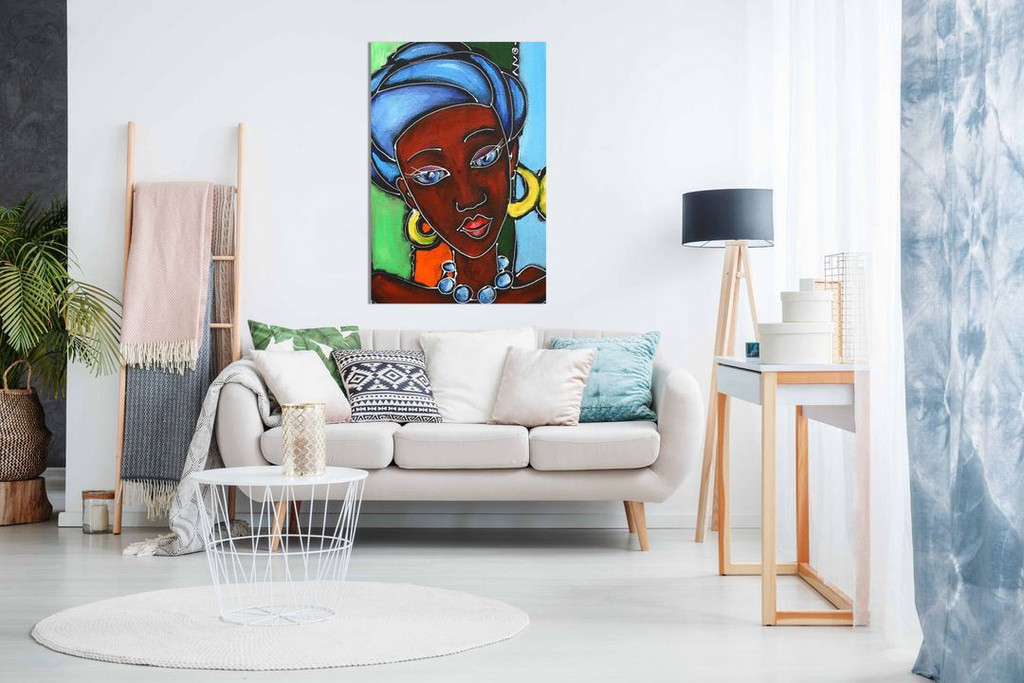 Modern Abstract African Art Lady in Traditional Clothes Canvas Wall Art Picture Print Home Decor