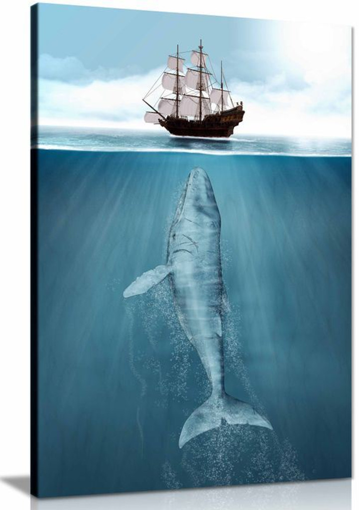 Whale & Ship Maritime Bathroom Canvas Wall Art Picture Print Home Decor