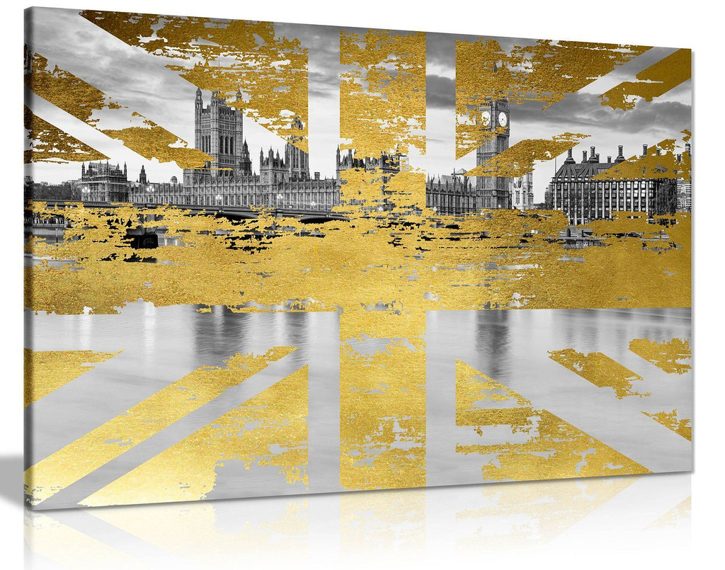 Union Jack London Gold Abstract Canvas Wall Art Picture Print Home Decor